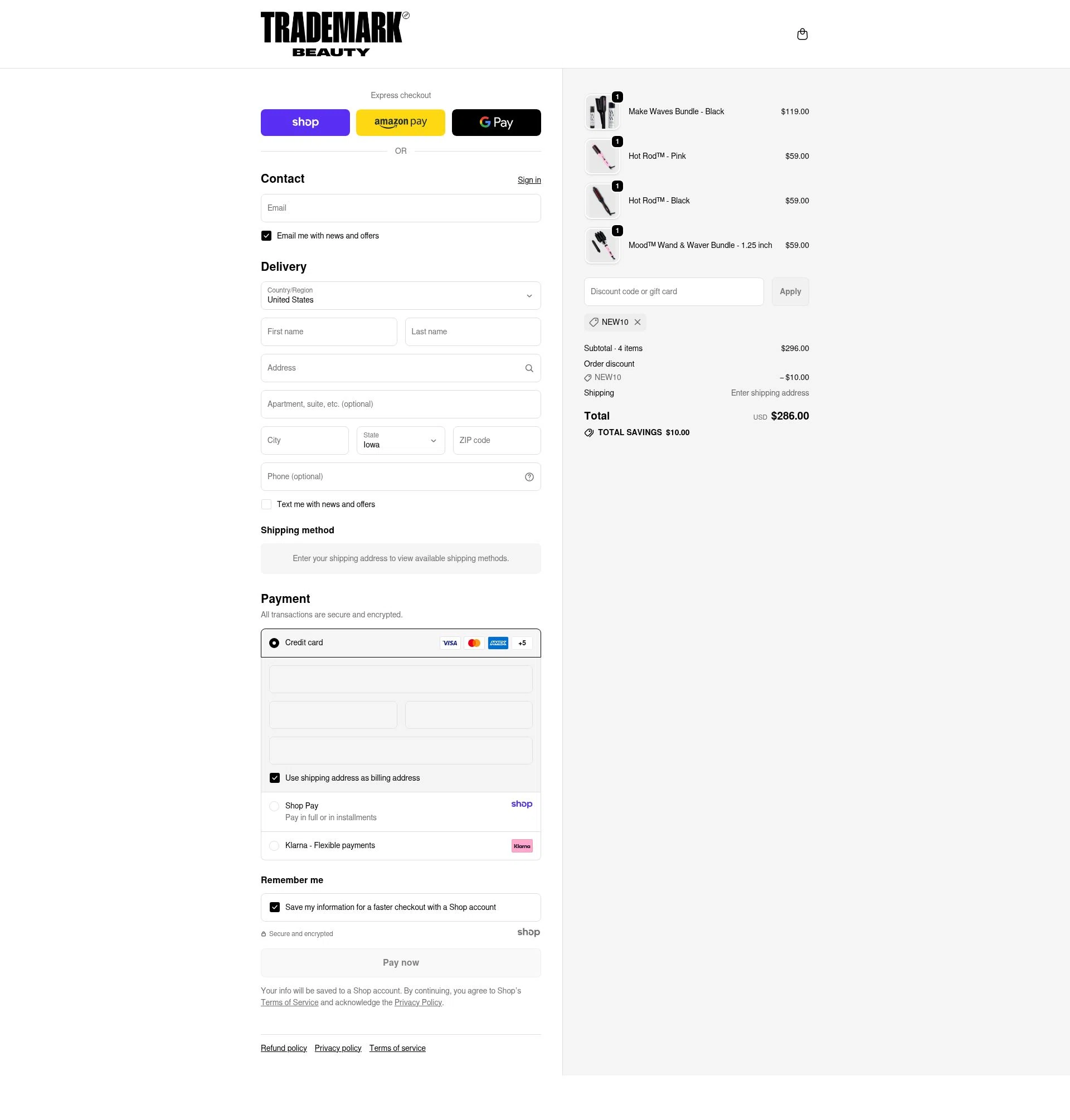 Trademark Beauty checkout page showing Trademark Beauty coupon code box | Screenshot taken by SimplyCodes community member on Oct 23, 2025