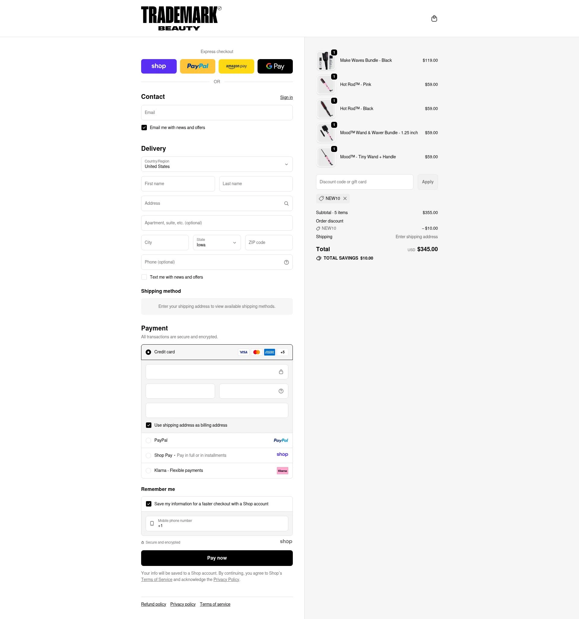 Trademark Beauty checkout page showing Trademark Beauty coupon code box | Screenshot taken by SimplyCodes community member on Nov 15, 2025