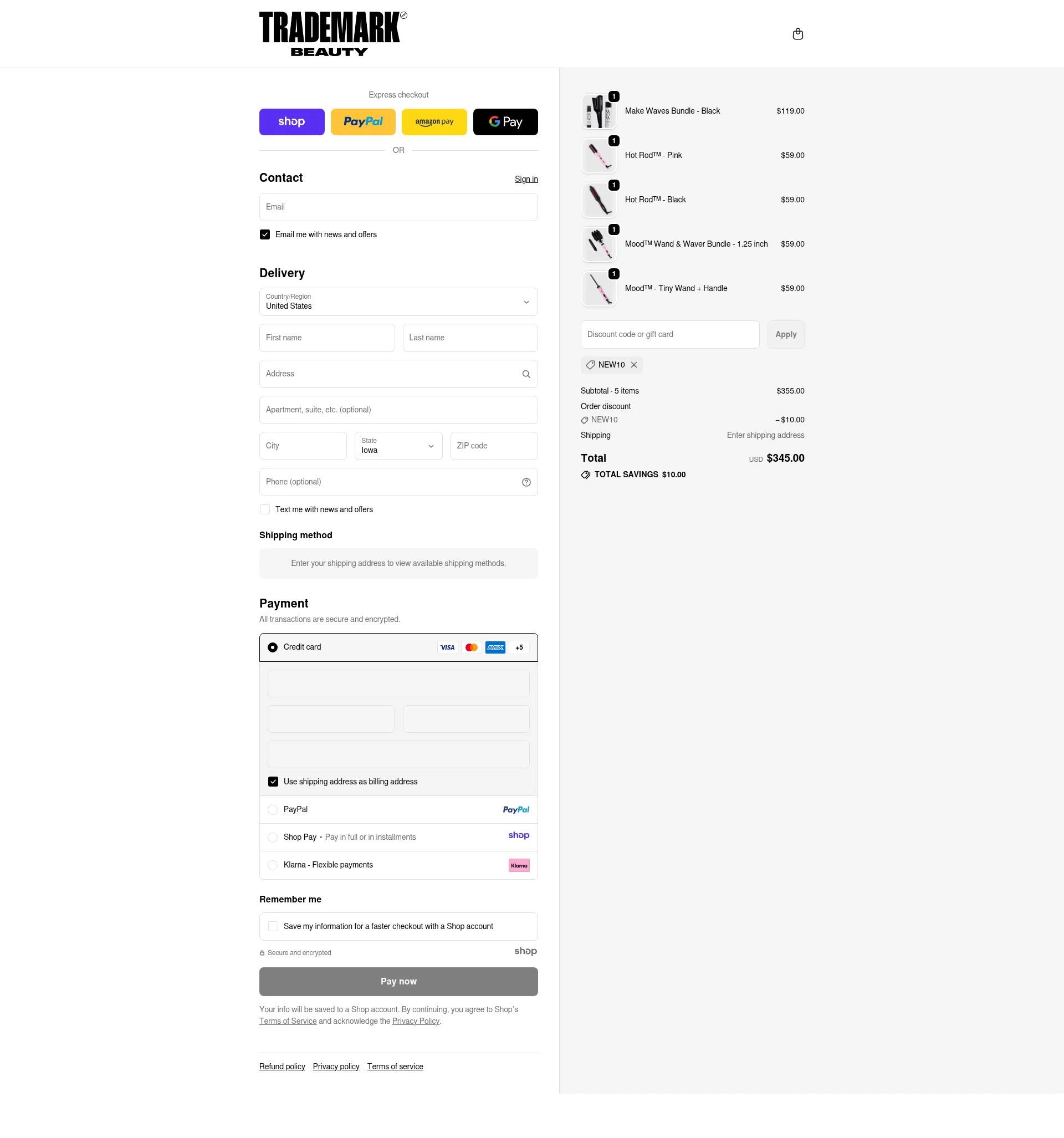 Trademark Beauty checkout page showing Trademark Beauty coupon code box | Screenshot taken by SimplyCodes community member on Nov 9, 2025
