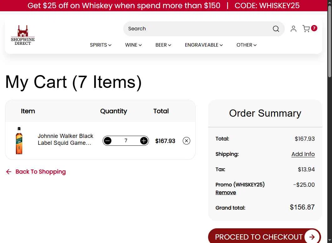 ShopWineDirect checkout page showing ShopWineDirect promo code box | Screenshot taken by SimplyCodes community member on Dec 15, 2025