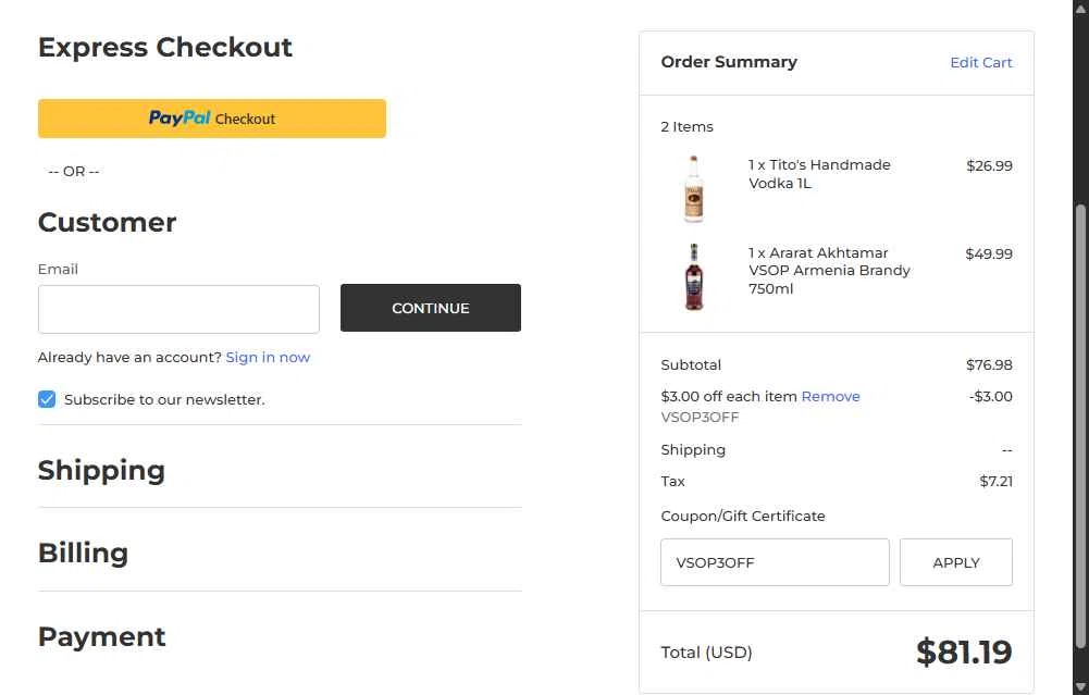 ShopWineDirect checkout page showing ShopWineDirect promo code box | Screenshot taken by SimplyCodes community member on Dec 10, 2025