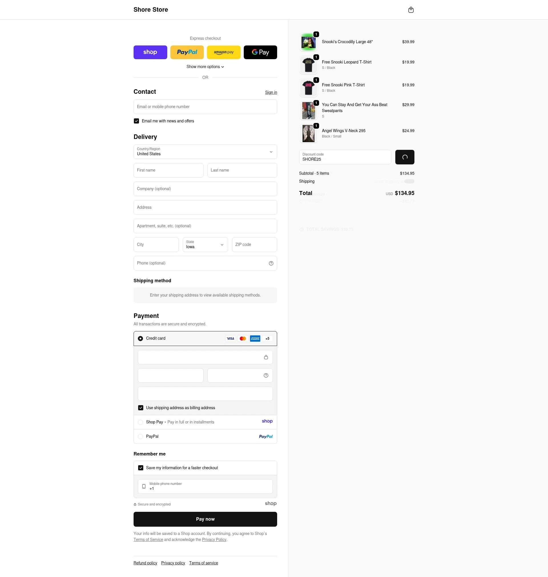 Shore Store checkout page showing Shore Store coupon code box | Screenshot taken by SimplyCodes community member on Jan 3, 2026