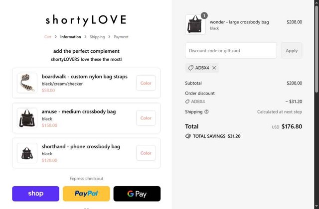 shortyLOVE checkout page showing shortyLOVE discount code box | Screenshot taken by SimplyCodes community member on Sep 4, 2025