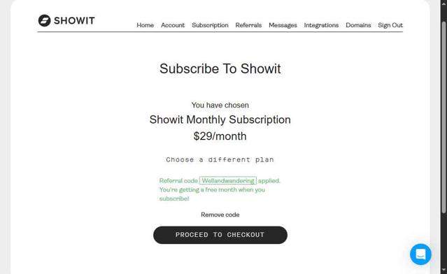 Showit checkout page showing Showit discount code box | Screenshot taken by SimplyCodes community member on May 30, 2025