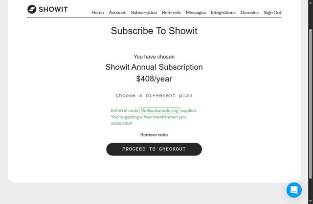 Showit checkout page showing Showit discount code box | Screenshot taken by SimplyCodes community member on May 1, 2025