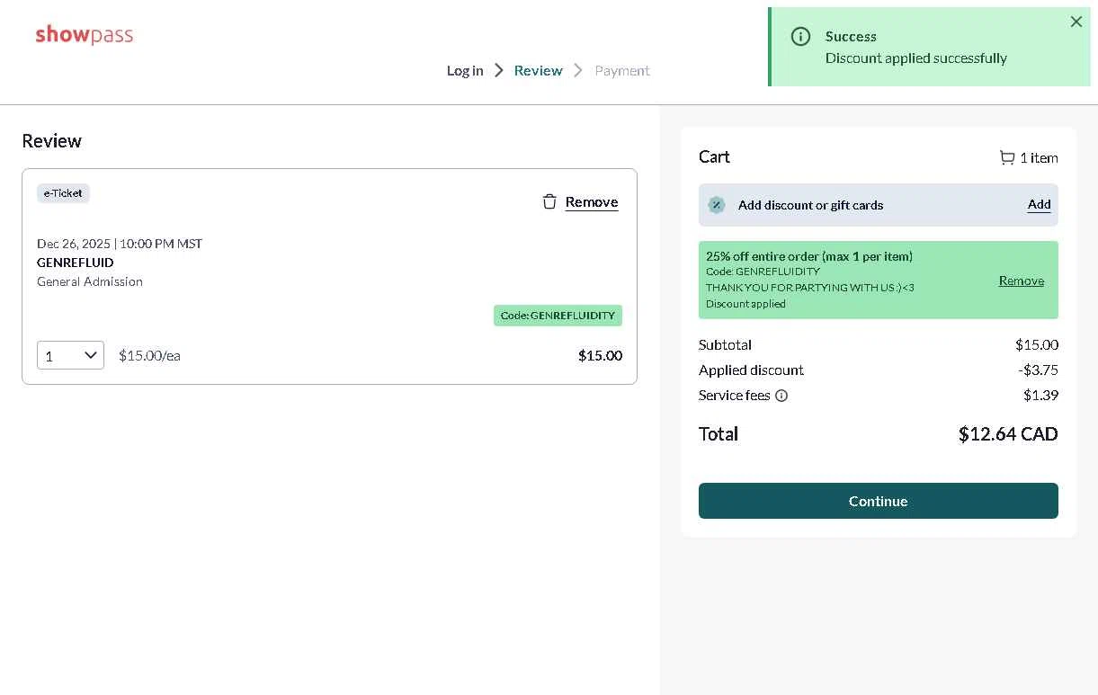 Show Pass checkout page showing Show Pass promo code box | Screenshot taken by SimplyCodes community member on Dec 26, 2025