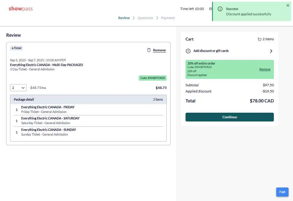 Show Pass checkout page showing Show Pass promo code box | Screenshot taken by SimplyCodes community member on Sep 2, 2025