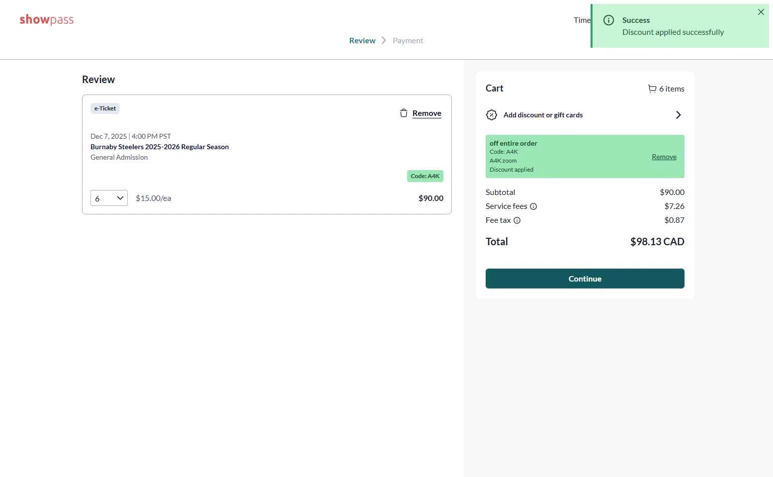 Show Pass checkout page showing Show Pass promo code box | Screenshot taken by SimplyCodes community member on Nov 13, 2025