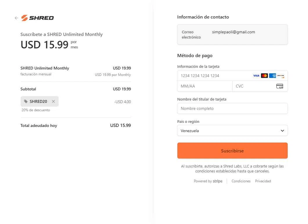 Shred checkout page showing Shred promo code box | Screenshot taken by SimplyCodes community member on Dec 13, 2025