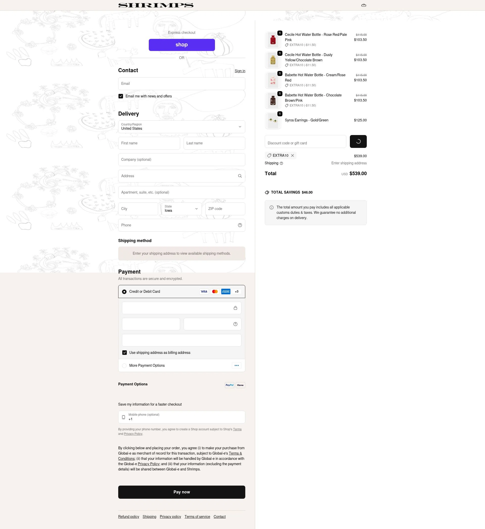 Shrimps checkout page showing Shrimps promo code box | Screenshot taken by SimplyCodes community member on Feb 17, 2026