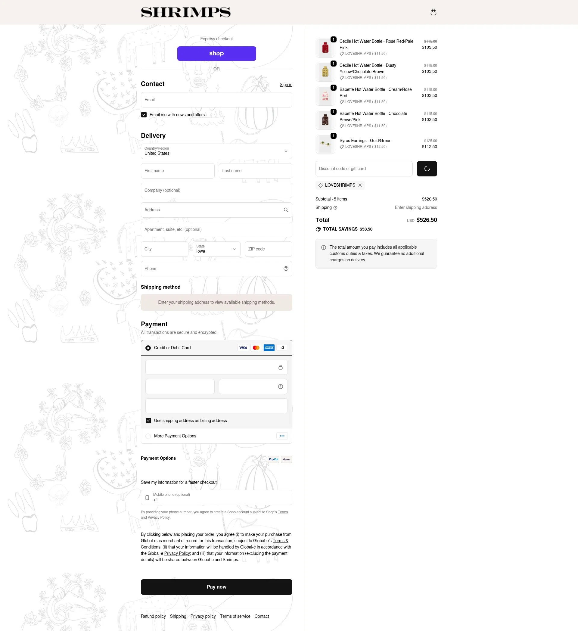 Shrimps checkout page showing Shrimps promo code box | Screenshot taken by SimplyCodes community member on Feb 17, 2026