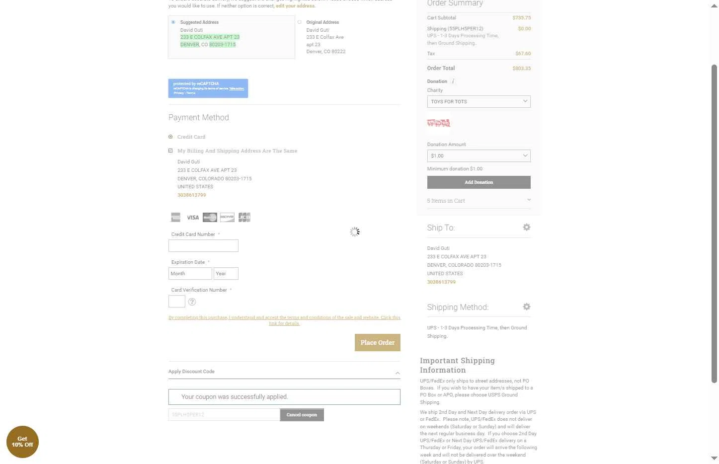 Shun checkout page showing Shun discount code box | Screenshot taken by SimplyCodes community member on Oct 5, 2025