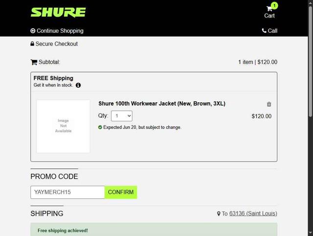 Shure checkout page showing Shure promo code box | Screenshot taken by SimplyCodes community member on Jun 13, 2025