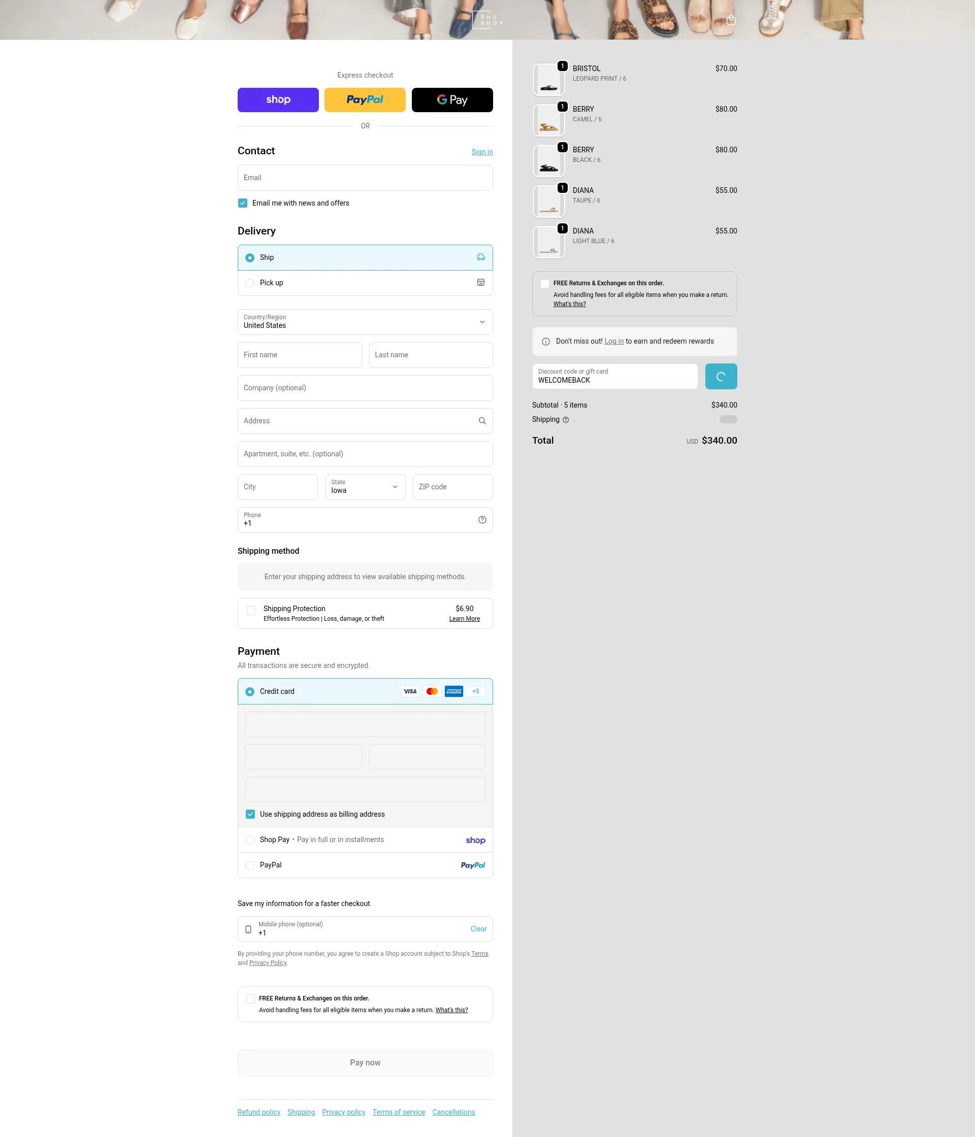 SHUSHOP checkout page showing SHUSHOP discount code box | Screenshot taken by SimplyCodes community member on Feb 6, 2026