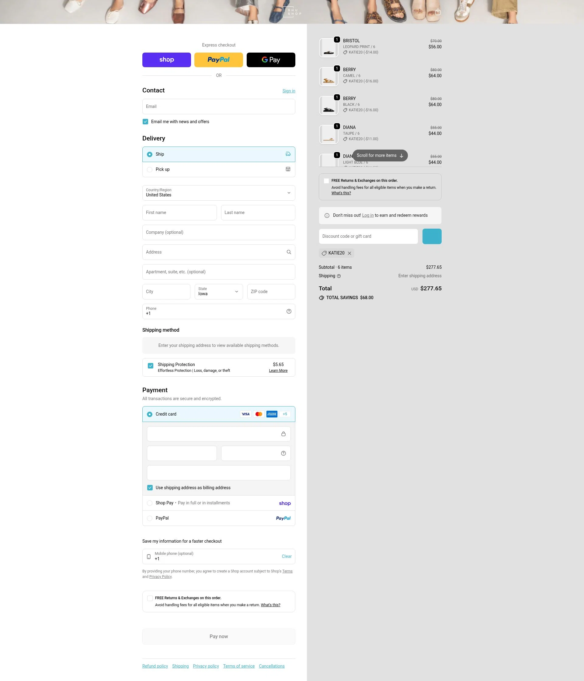 SHUSHOP checkout page showing SHUSHOP discount code box | Screenshot taken by SimplyCodes community member on Feb 1, 2026
