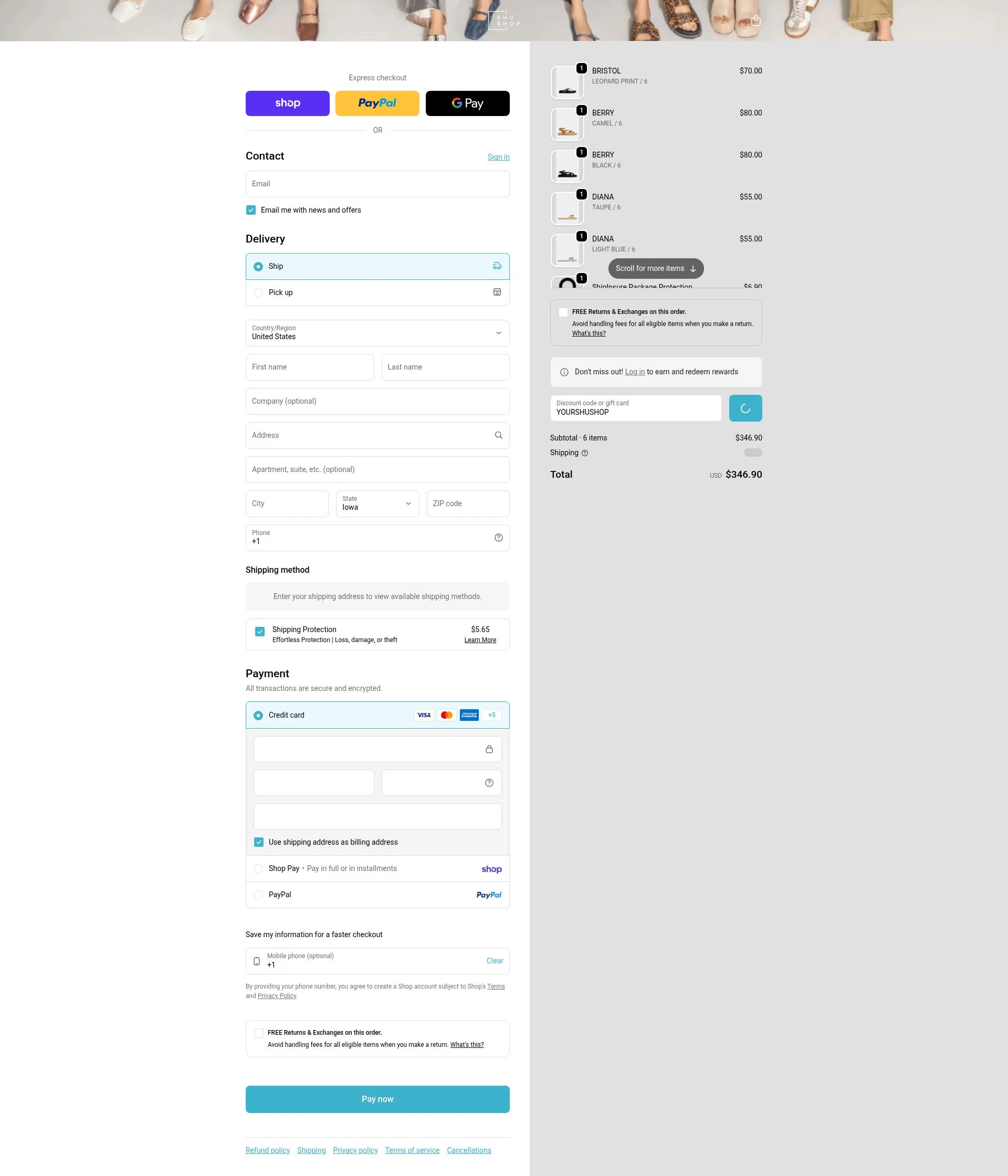 SHUSHOP checkout page showing SHUSHOP discount code box | Screenshot taken by SimplyCodes community member on Feb 6, 2026