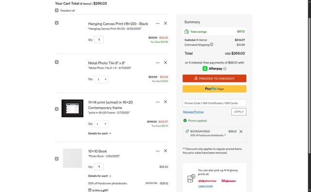 Shutterfly checkout page showing Shutterfly coupon code box | Screenshot taken by SimplyCodes community member on Aug 25, 2025