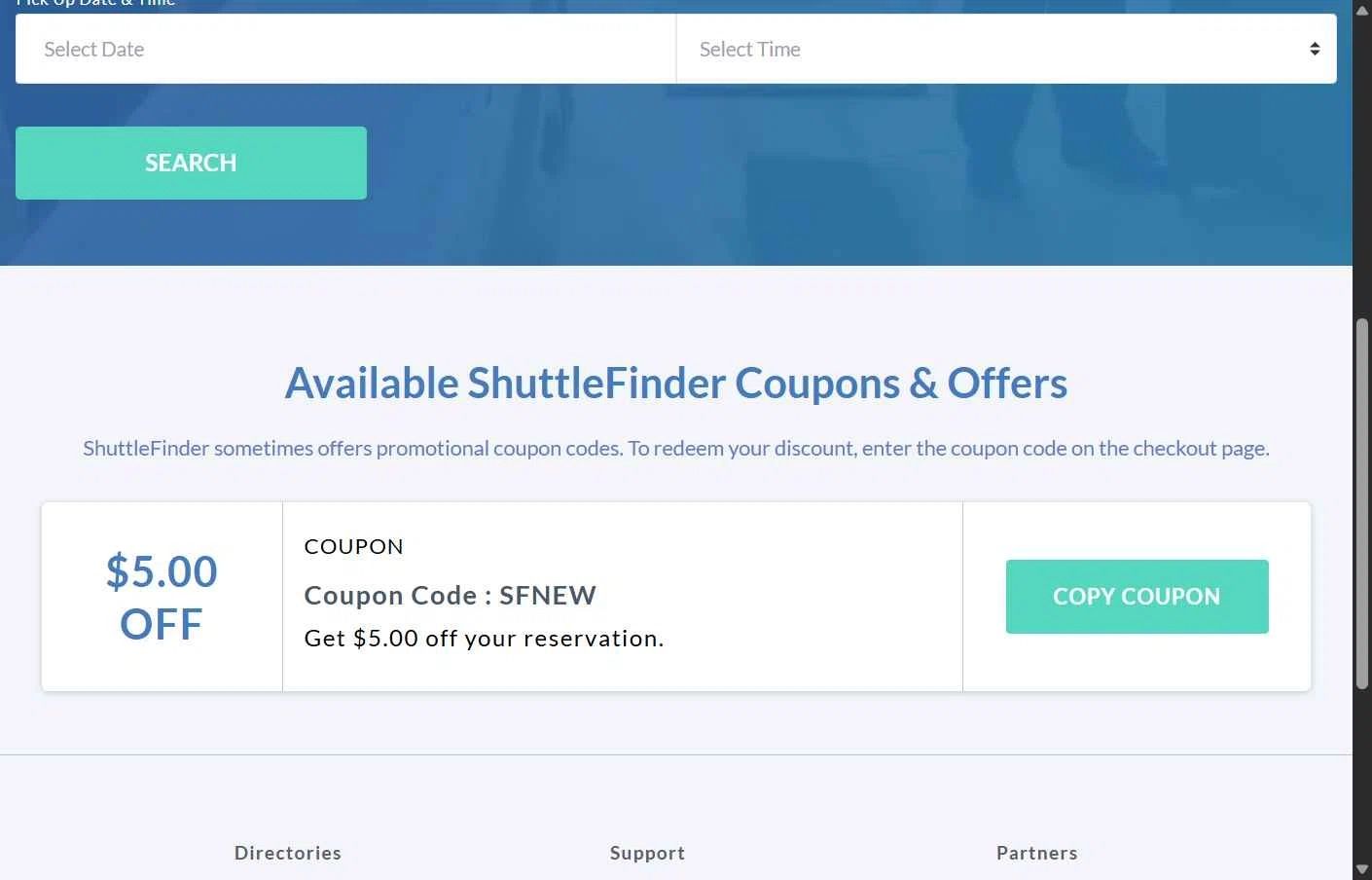 ShuttleFinder checkout page showing ShuttleFinder coupon code box | Screenshot taken by SimplyCodes community member on May 8, 2025