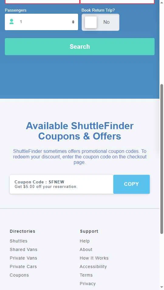 ShuttleFinder checkout page showing ShuttleFinder coupon code box | Screenshot taken by SimplyCodes community member on Jul 9, 2025