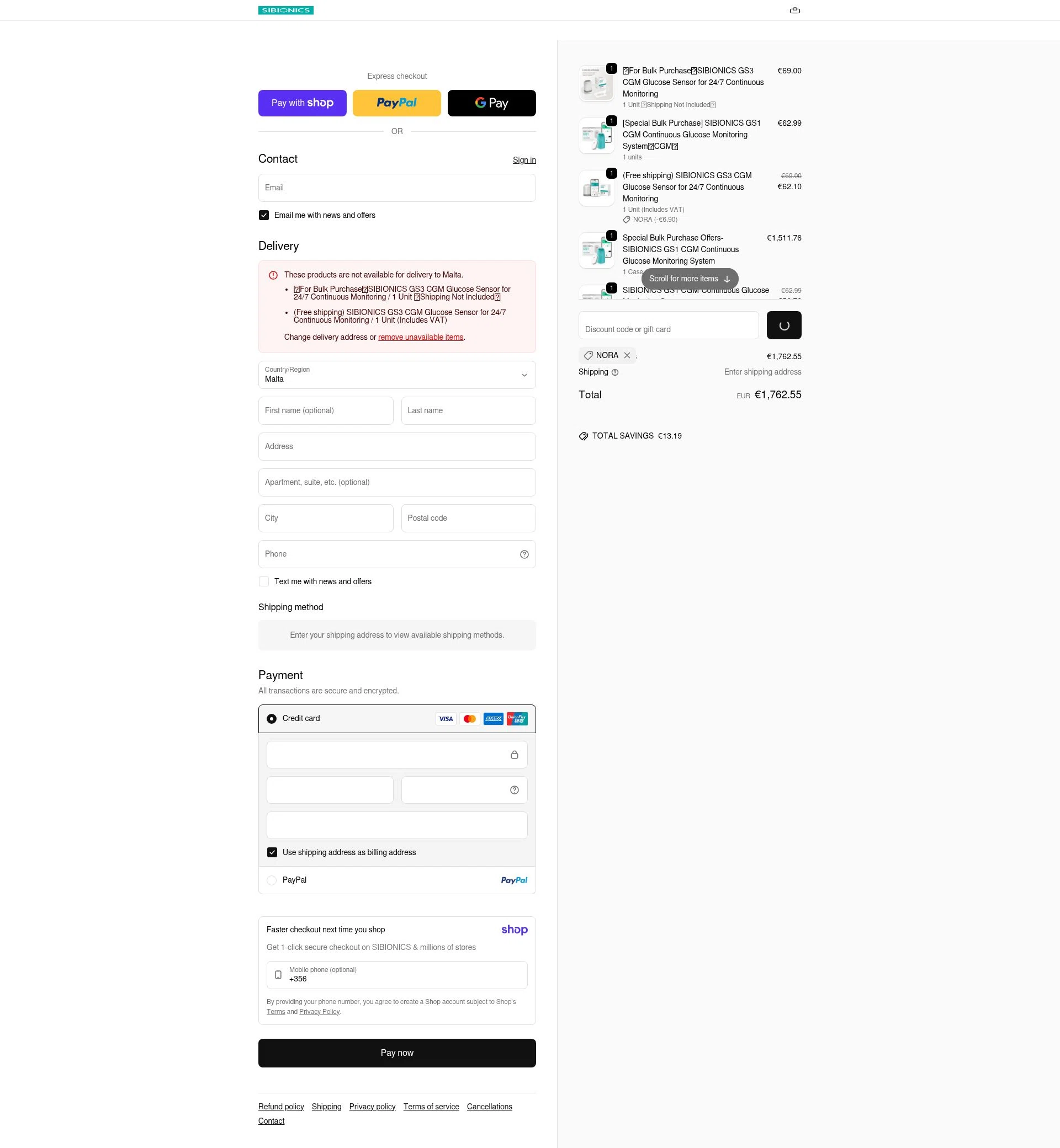 SIBIONICS checkout page showing SIBIONICS promo code box | Screenshot taken by SimplyCodes community member on Jan 7, 2026