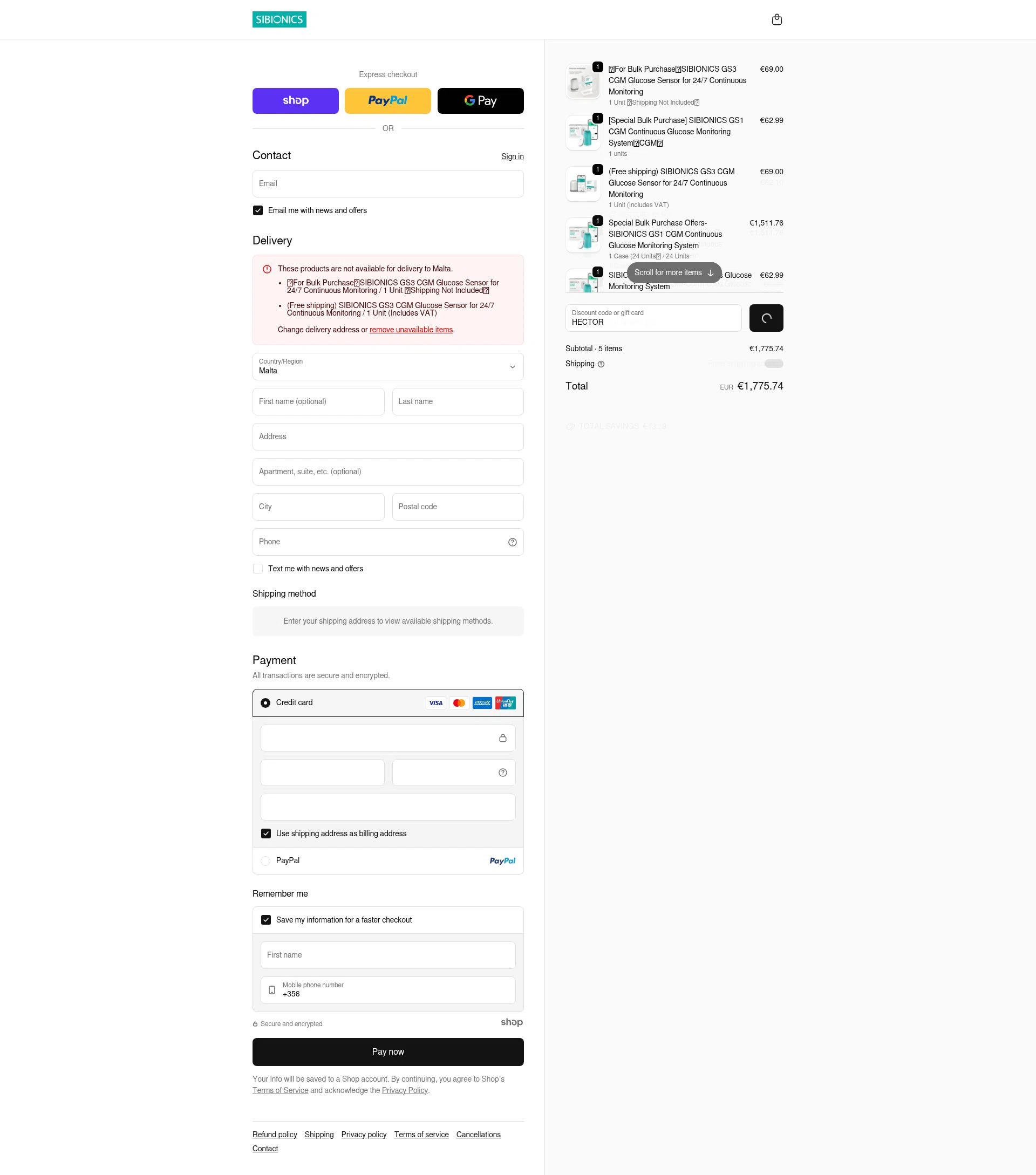 SIBIONICS checkout page showing SIBIONICS promo code box | Screenshot taken by SimplyCodes community member on Jan 7, 2026
