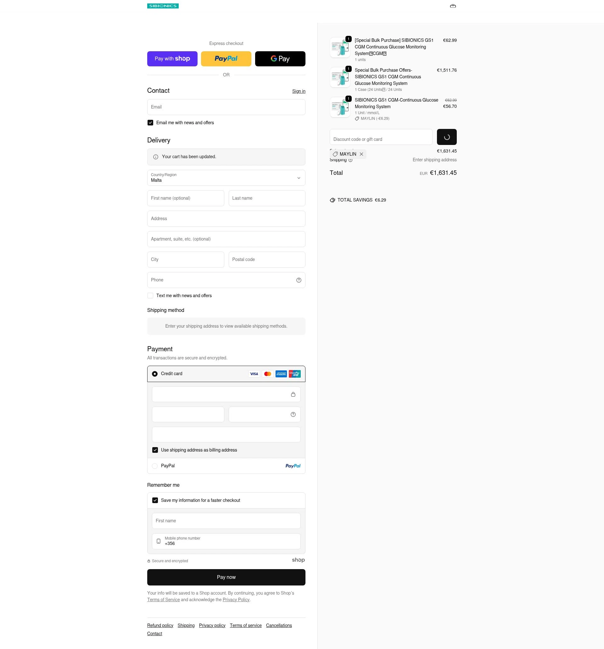 SIBIONICS checkout page showing SIBIONICS promo code box | Screenshot taken by SimplyCodes community member on Jan 7, 2026