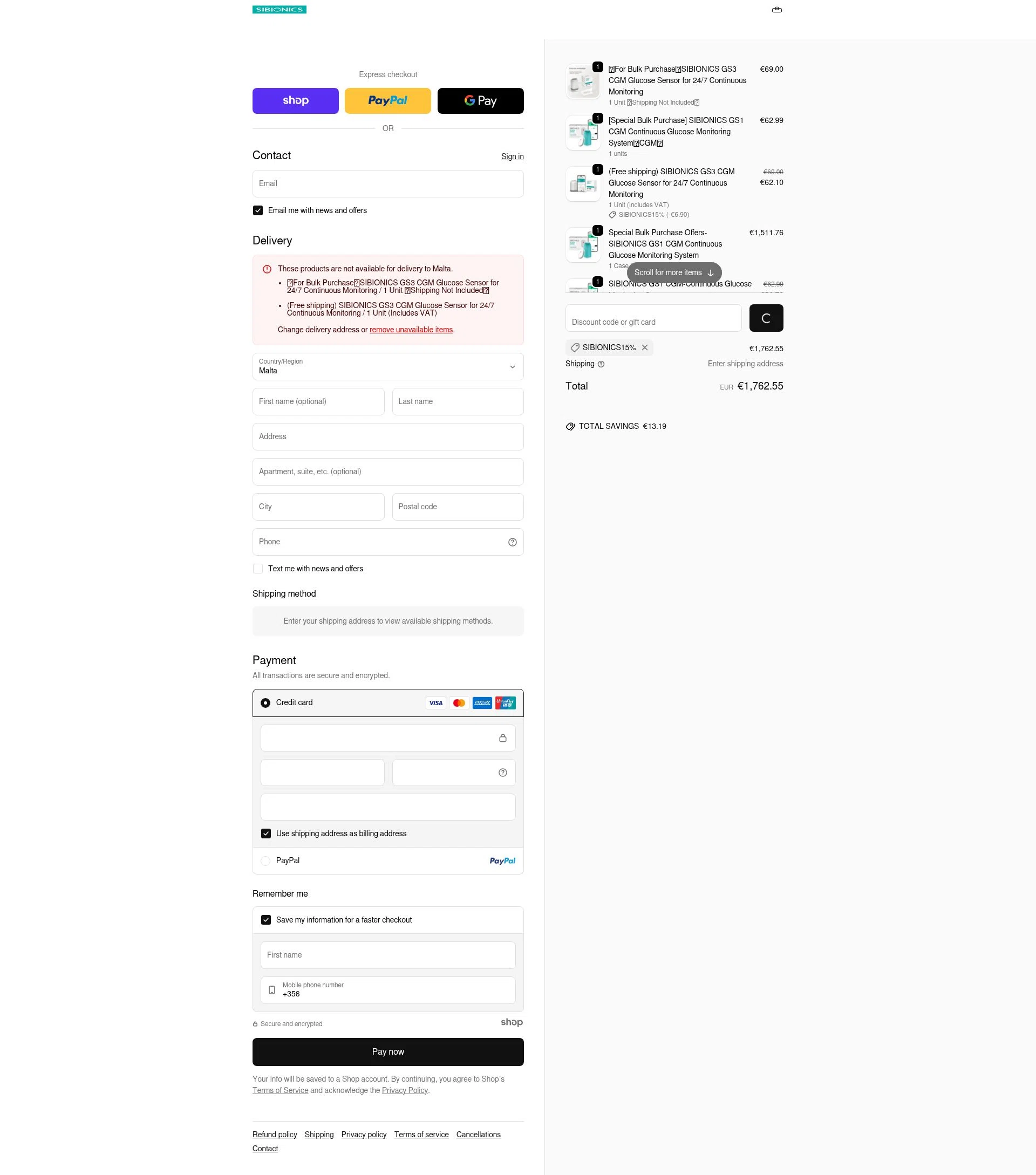 SIBIONICS checkout page showing SIBIONICS promo code box | Screenshot taken by SimplyCodes community member on Jan 7, 2026