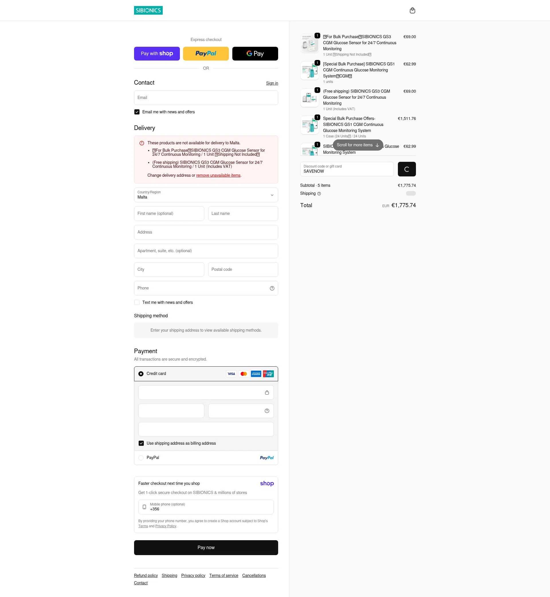 SIBIONICS checkout page showing SIBIONICS promo code box | Screenshot taken by SimplyCodes community member on Jan 7, 2026