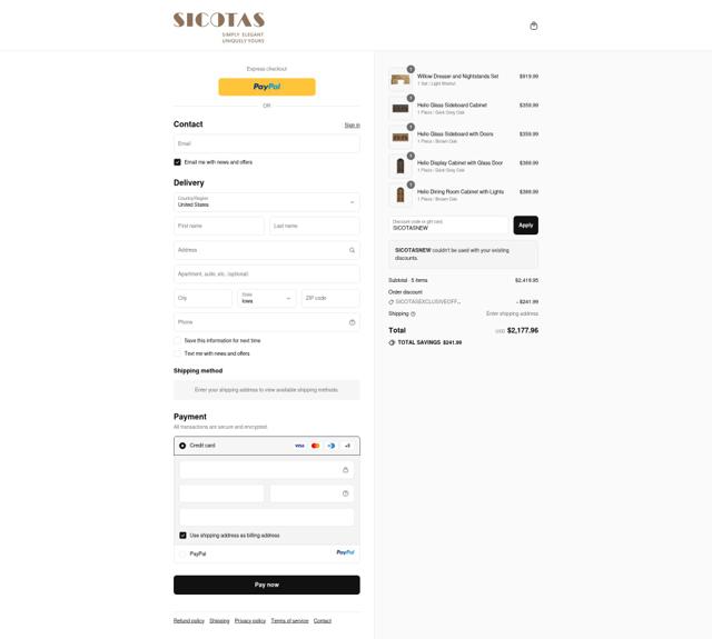 Sicotas checkout page showing Sicotas discount code box | Screenshot taken by SimplyCodes community member on Sep 12, 2025