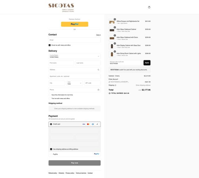 Sicotas checkout page showing Sicotas discount code box | Screenshot taken by SimplyCodes community member on Sep 12, 2025
