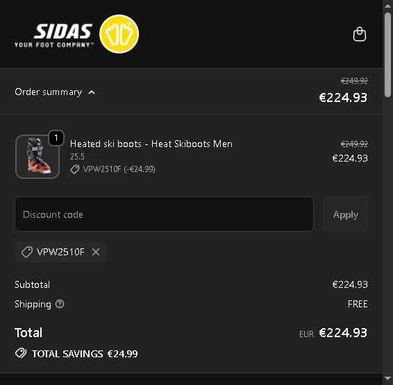 Sidas checkout page showing Sidas discount code box | Screenshot taken by SimplyCodes community member on Dec 30, 2025