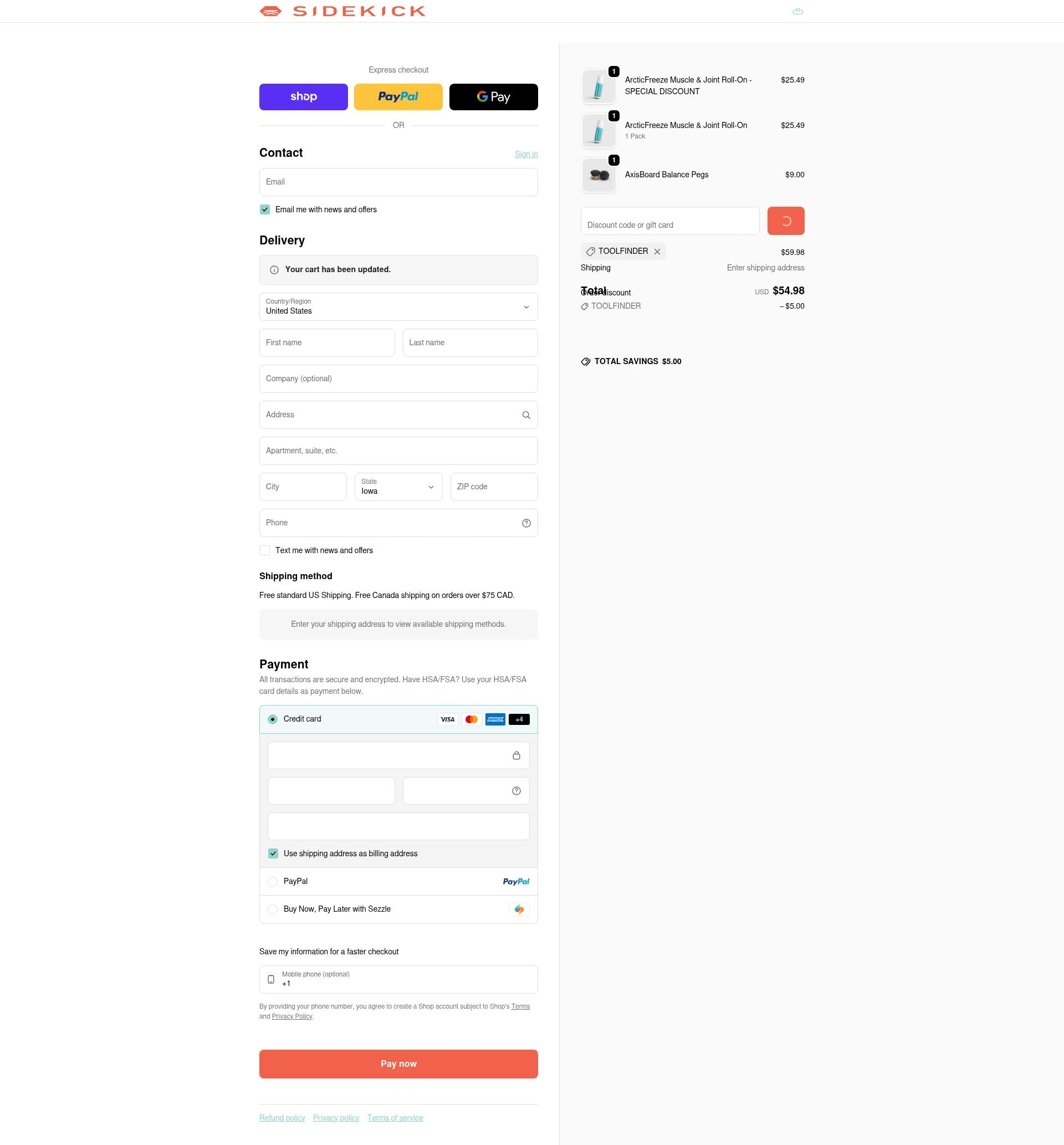 Sidekick checkout page showing Sidekick promo code box | Screenshot taken by SimplyCodes community member on Feb 5, 2026