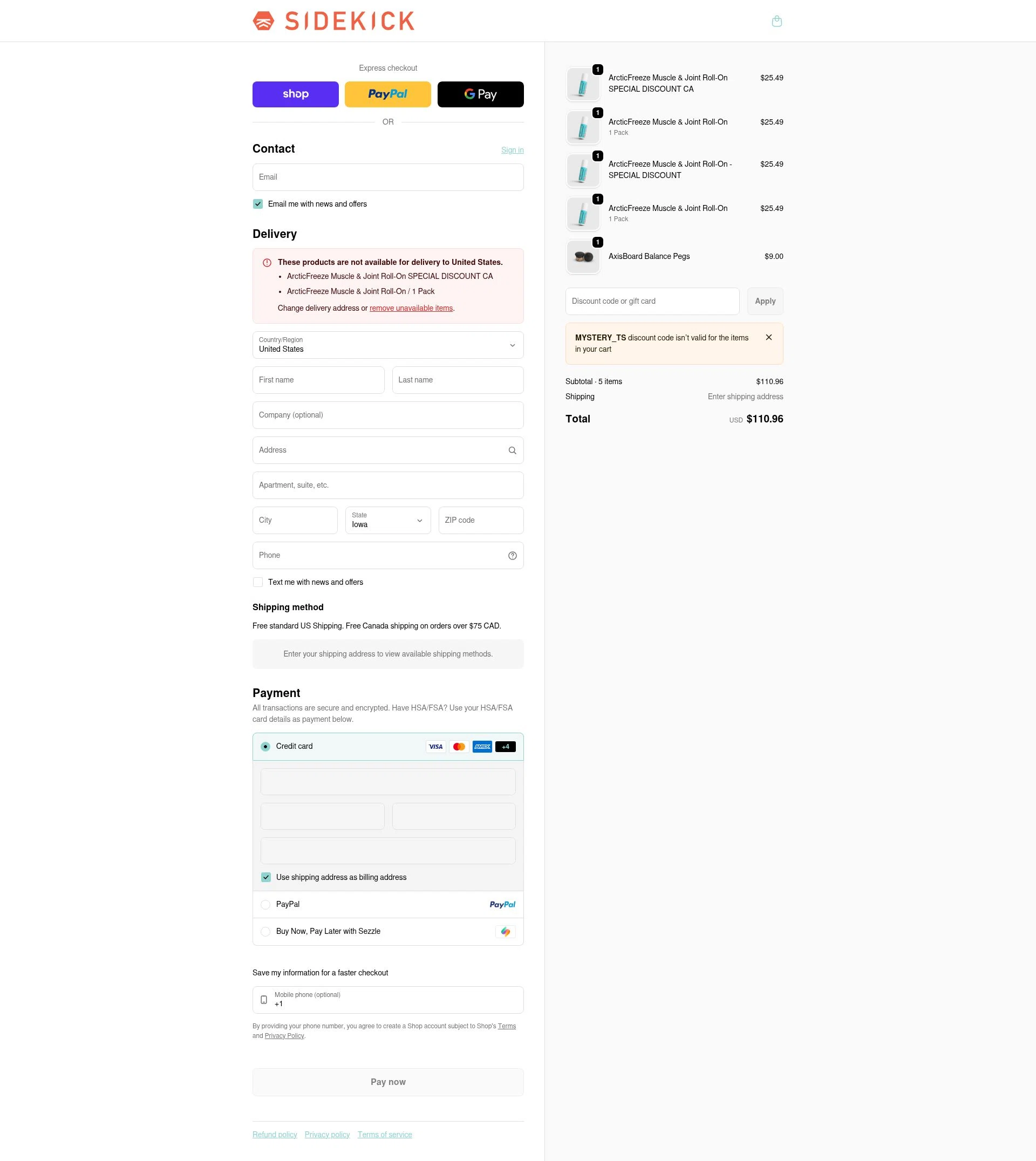 Sidekick checkout page showing Sidekick promo code box | Screenshot taken by SimplyCodes community member on Feb 9, 2026