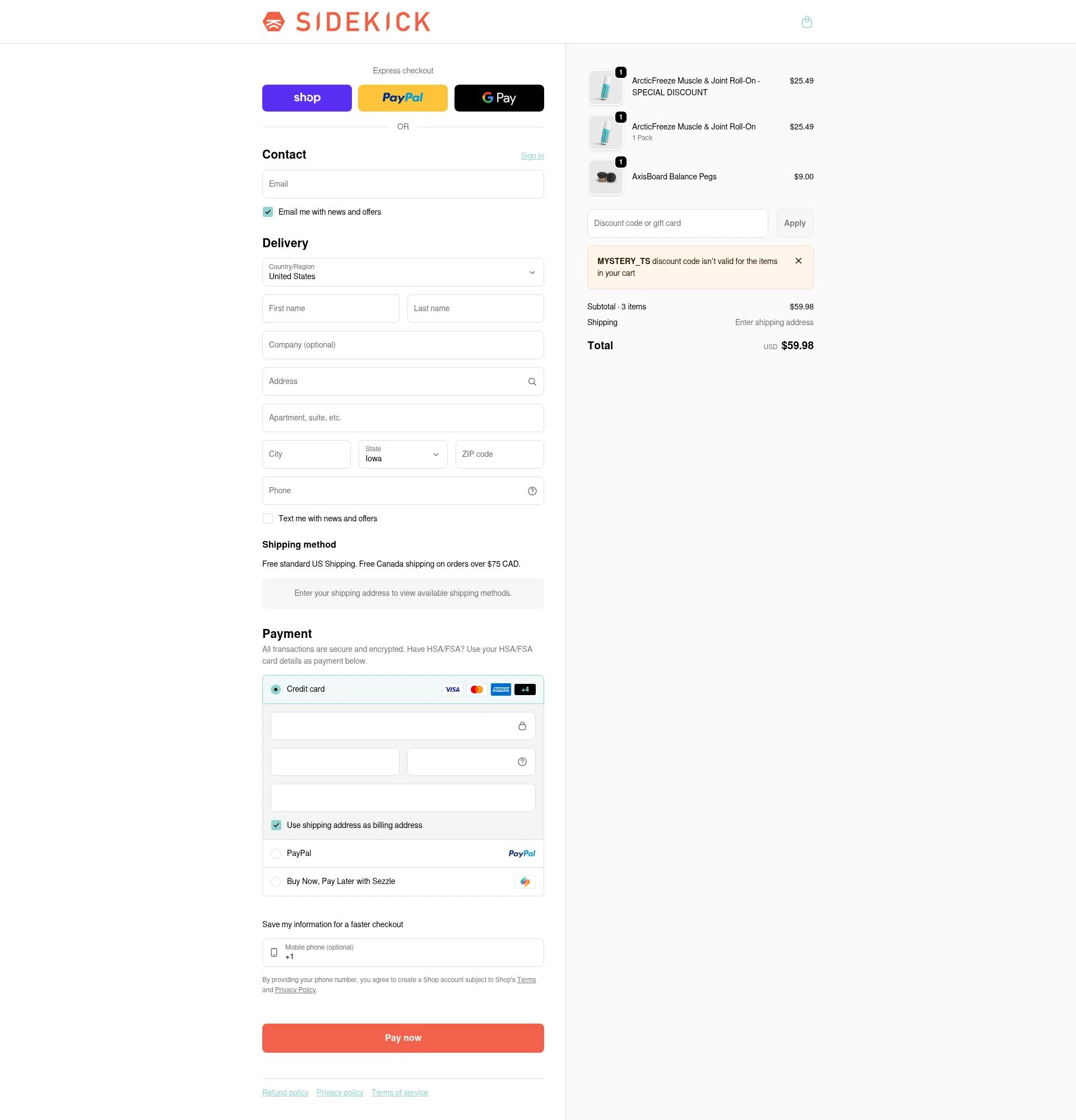 Sidekick checkout page showing Sidekick promo code box | Screenshot taken by SimplyCodes community member on Feb 1, 2026