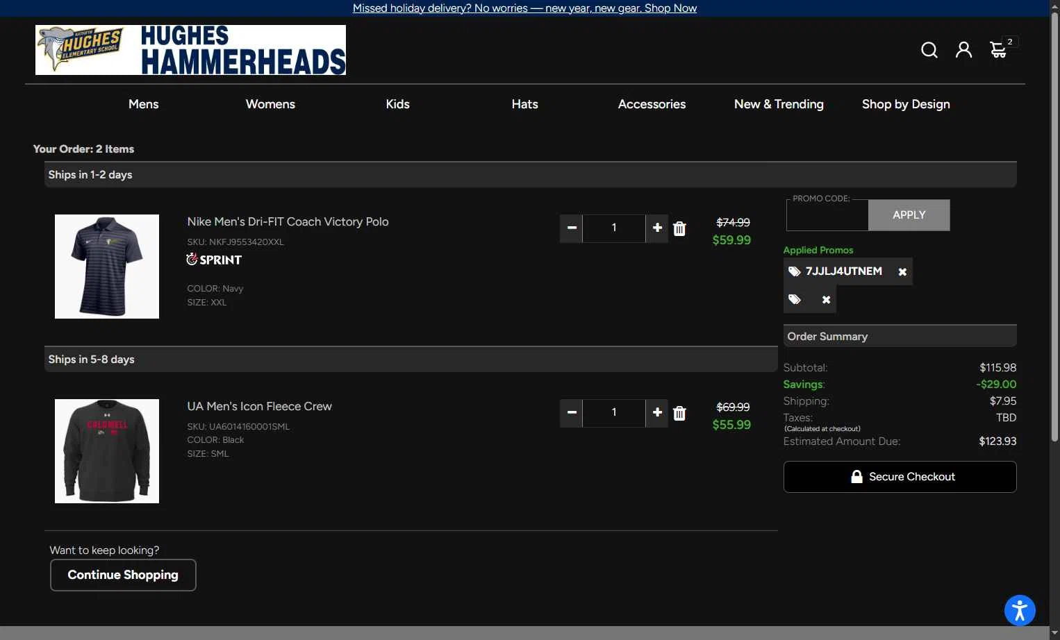 Sideline Store checkout page showing Sideline Store promo code box | Screenshot taken by SimplyCodes community member on Jan 1, 2026