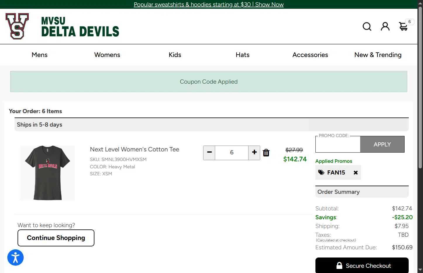 Sideline Store checkout page showing Sideline Store promo code box | Screenshot taken by SimplyCodes community member on Feb 2, 2026