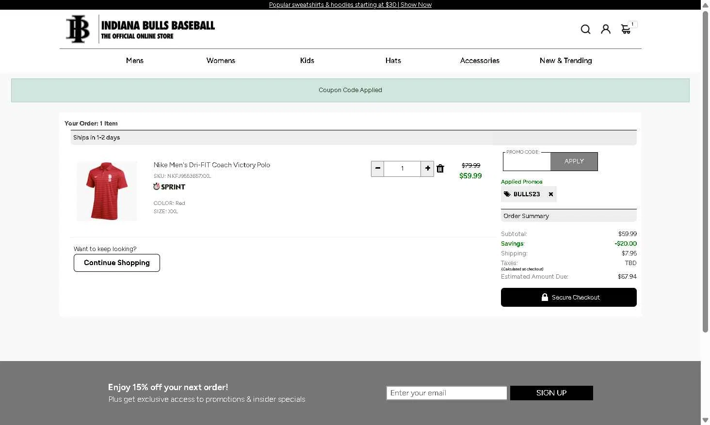 Sideline Store checkout page showing Sideline Store promo code box | Screenshot taken by SimplyCodes community member on Feb 10, 2026