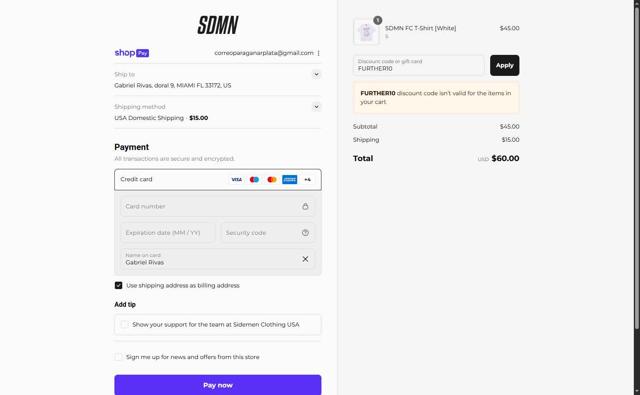 Sidemen Clothing checkout page showing Sidemen Clothing discount code box | Screenshot taken by SimplyCodes community member on Aug 5, 2025