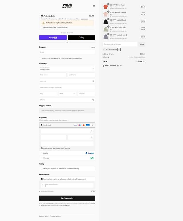 Sidemen Clothing checkout page showing Sidemen Clothing discount code box | Screenshot taken by SimplyCodes community member on Jan 8, 2025
