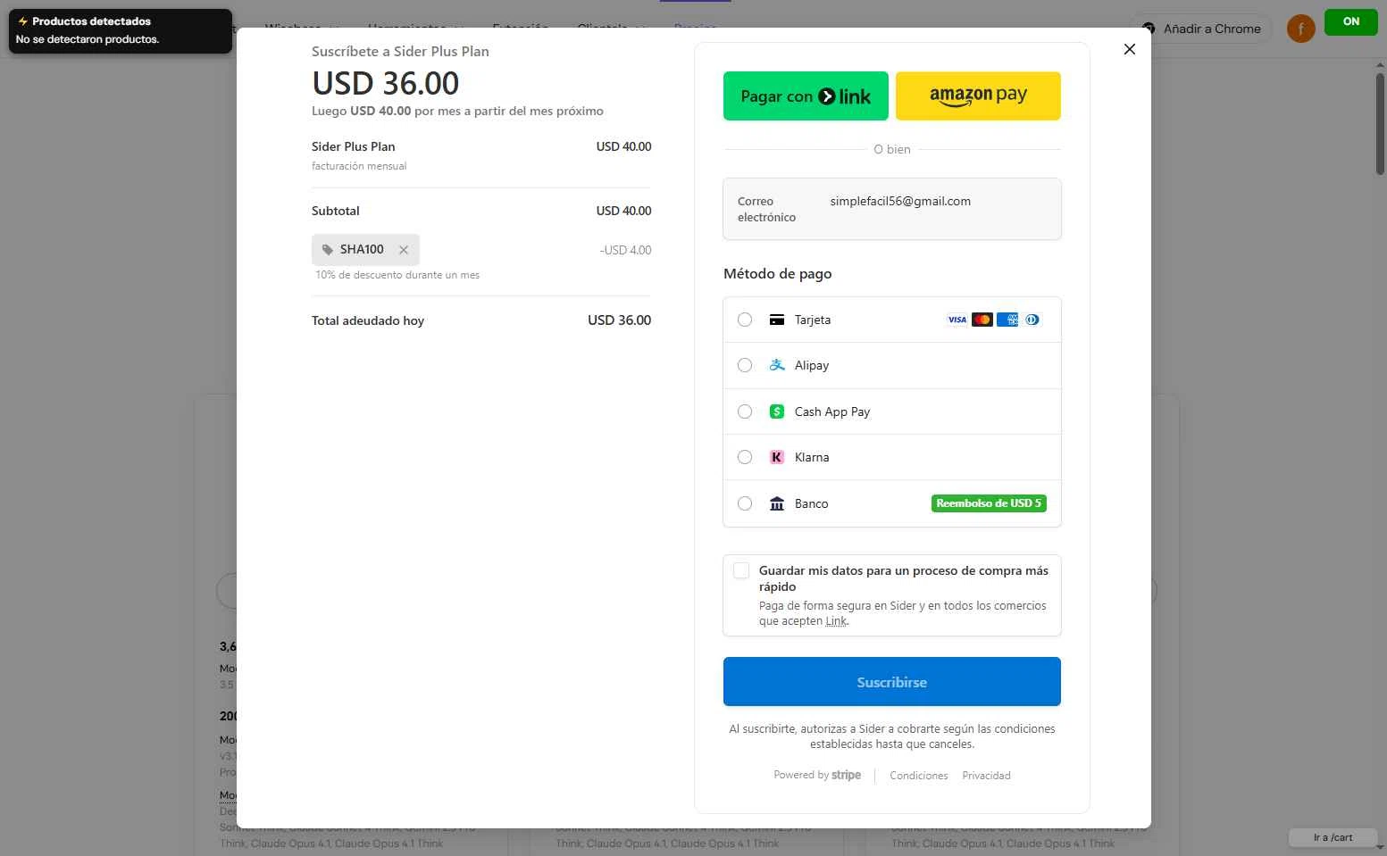 Sider AI checkout page showing Sider AI promo code box | Screenshot taken by SimplyCodes community member on Sep 29, 2025