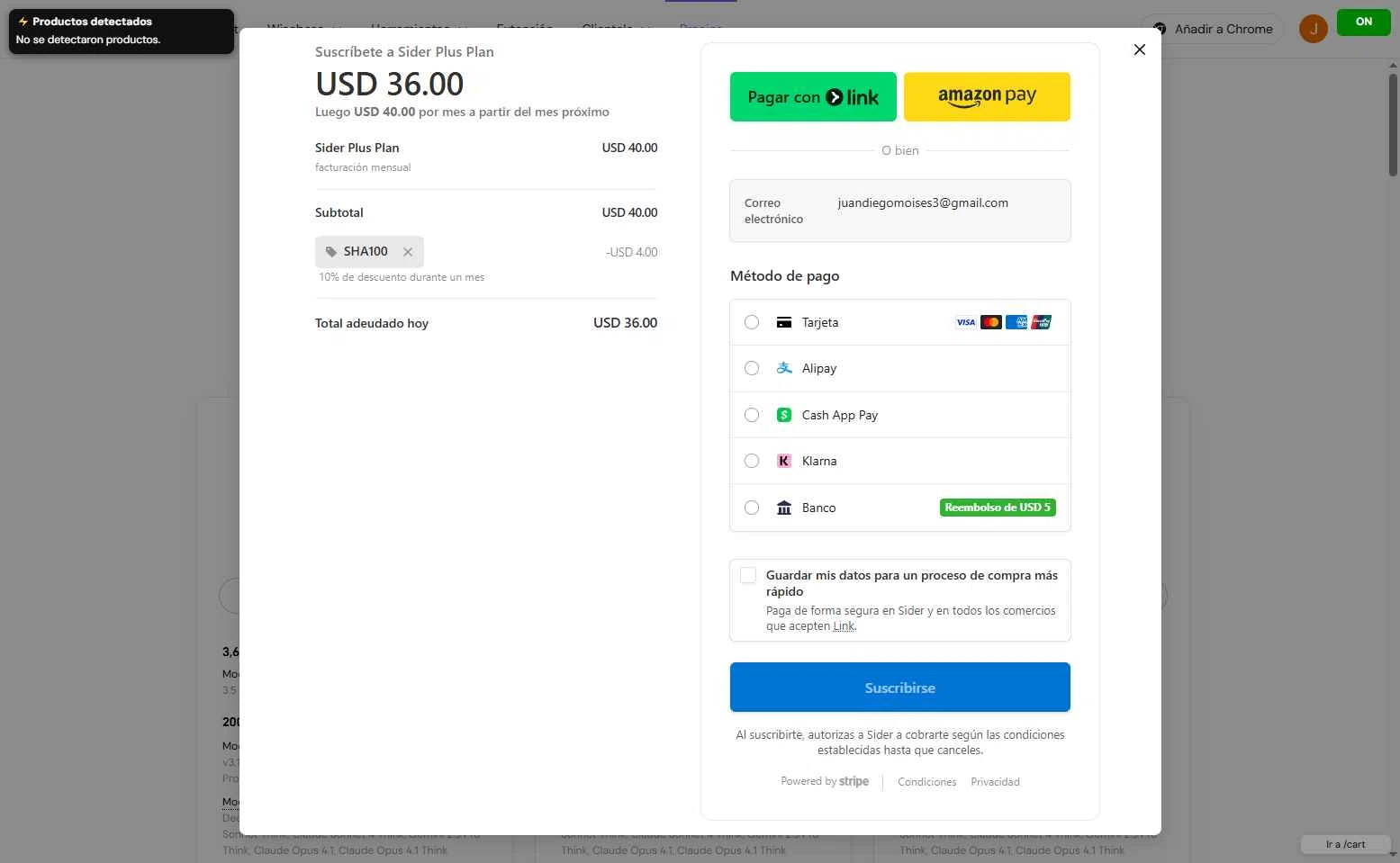 Sider AI checkout page showing Sider AI promo code box | Screenshot taken by SimplyCodes community member on Sep 29, 2025
