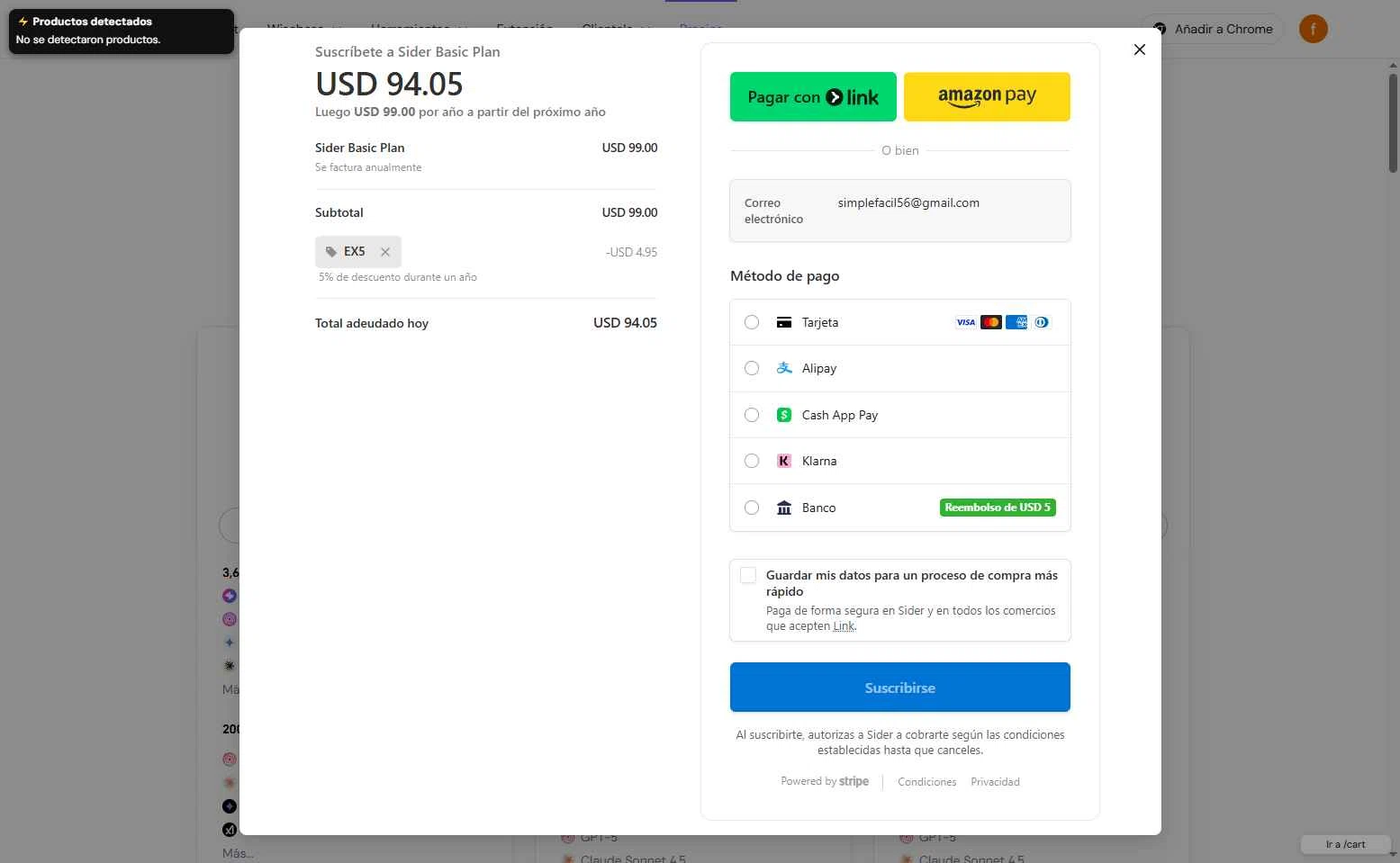 Sider AI checkout page showing Sider AI promo code box | Screenshot taken by SimplyCodes community member on Oct 12, 2025