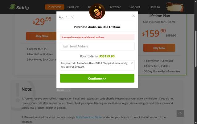 Sidify checkout page showing Sidify promo code box | Screenshot taken by SimplyCodes community member on Jul 23, 2025
