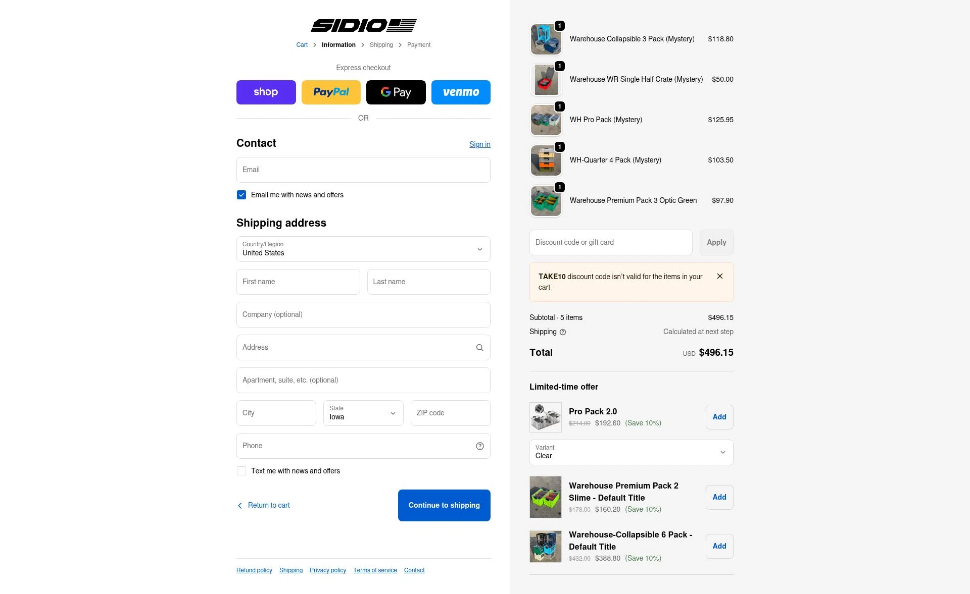 SidioCrate checkout page showing SidioCrate discount code box | Screenshot taken by SimplyCodes community member on Jan 8, 2026