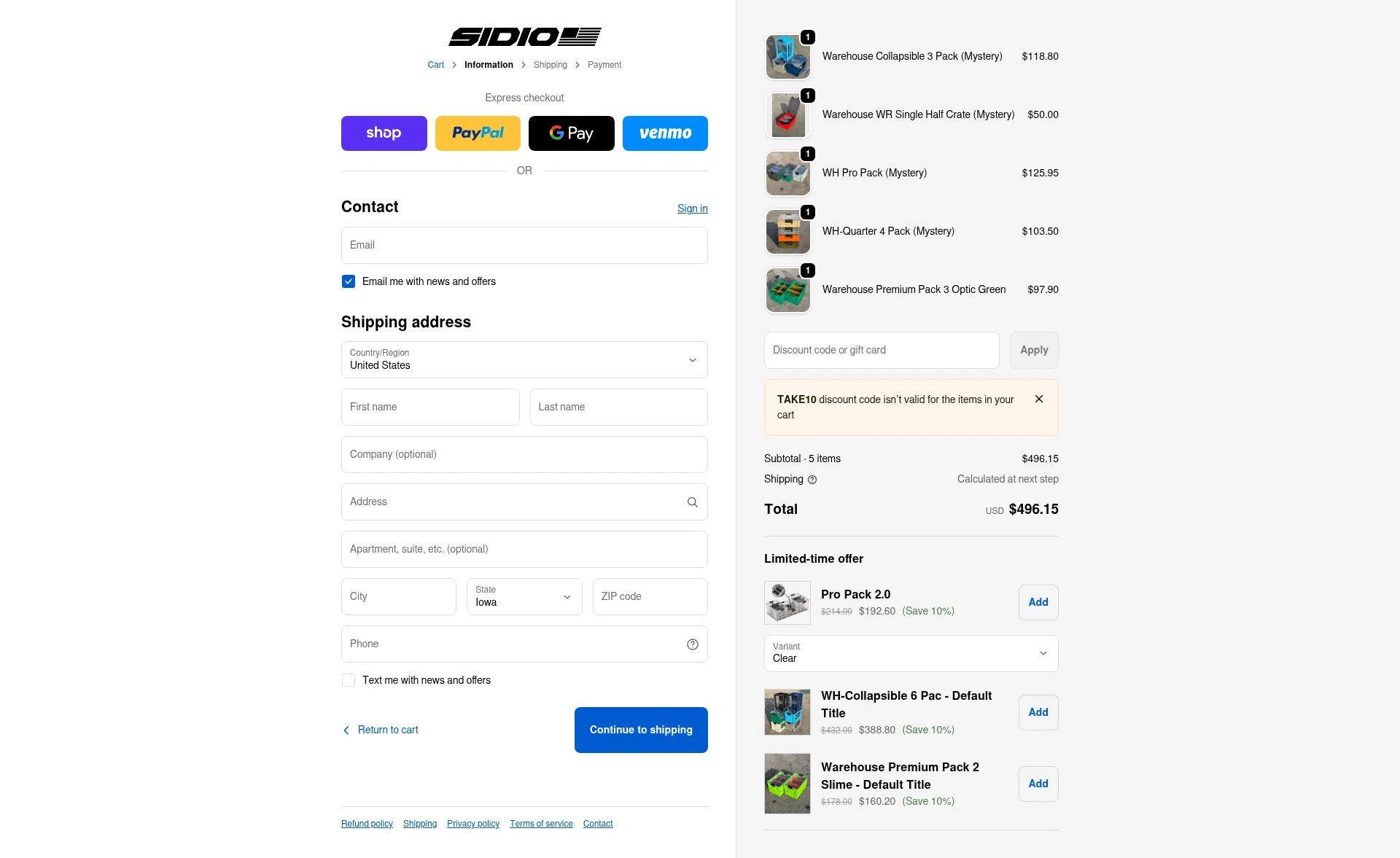 SidioCrate checkout page showing SidioCrate discount code box | Screenshot taken by SimplyCodes community member on Jan 3, 2026