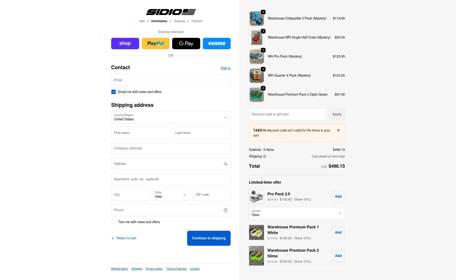 SidioCrate checkout page showing SidioCrate discount code box | Screenshot taken by SimplyCodes community member on Jan 18, 2026