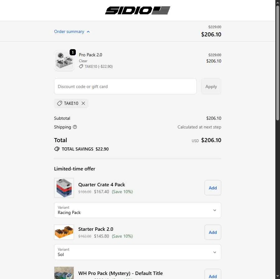 SidioCrate checkout page showing SidioCrate discount code box | Screenshot taken by SimplyCodes community member on Dec 29, 2025