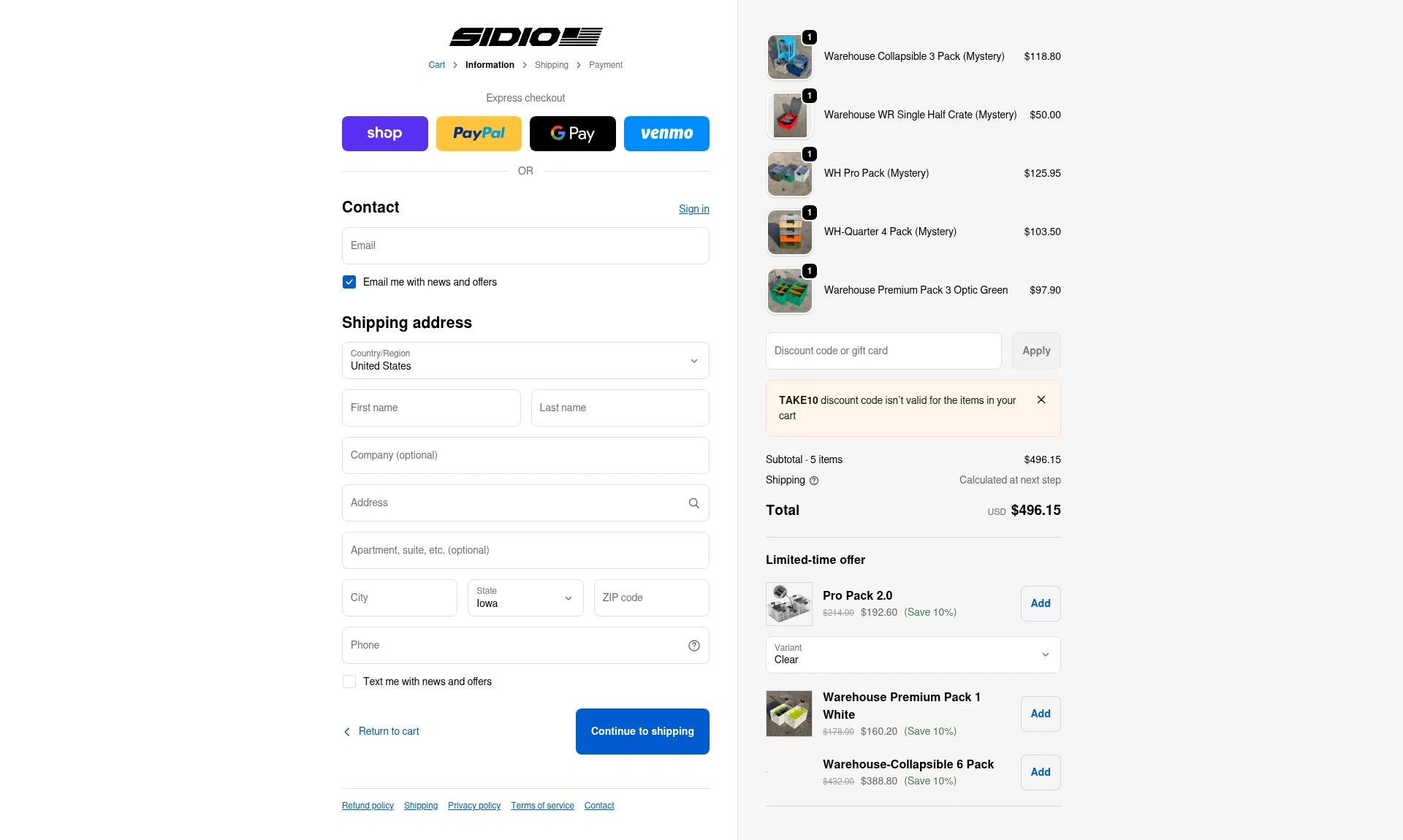 SidioCrate checkout page showing SidioCrate discount code box | Screenshot taken by SimplyCodes community member on Jan 23, 2026