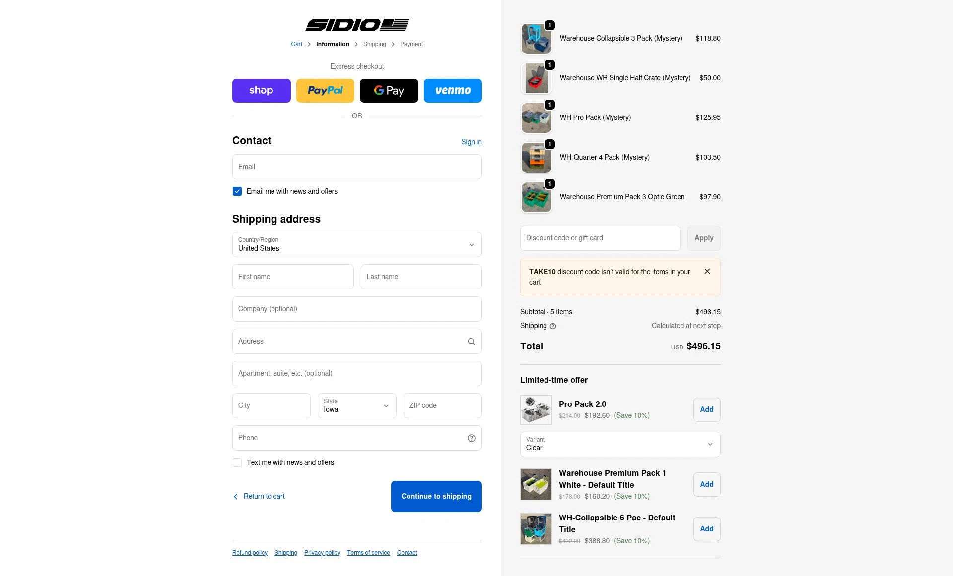 SidioCrate checkout page showing SidioCrate discount code box | Screenshot taken by SimplyCodes community member on Dec 29, 2025