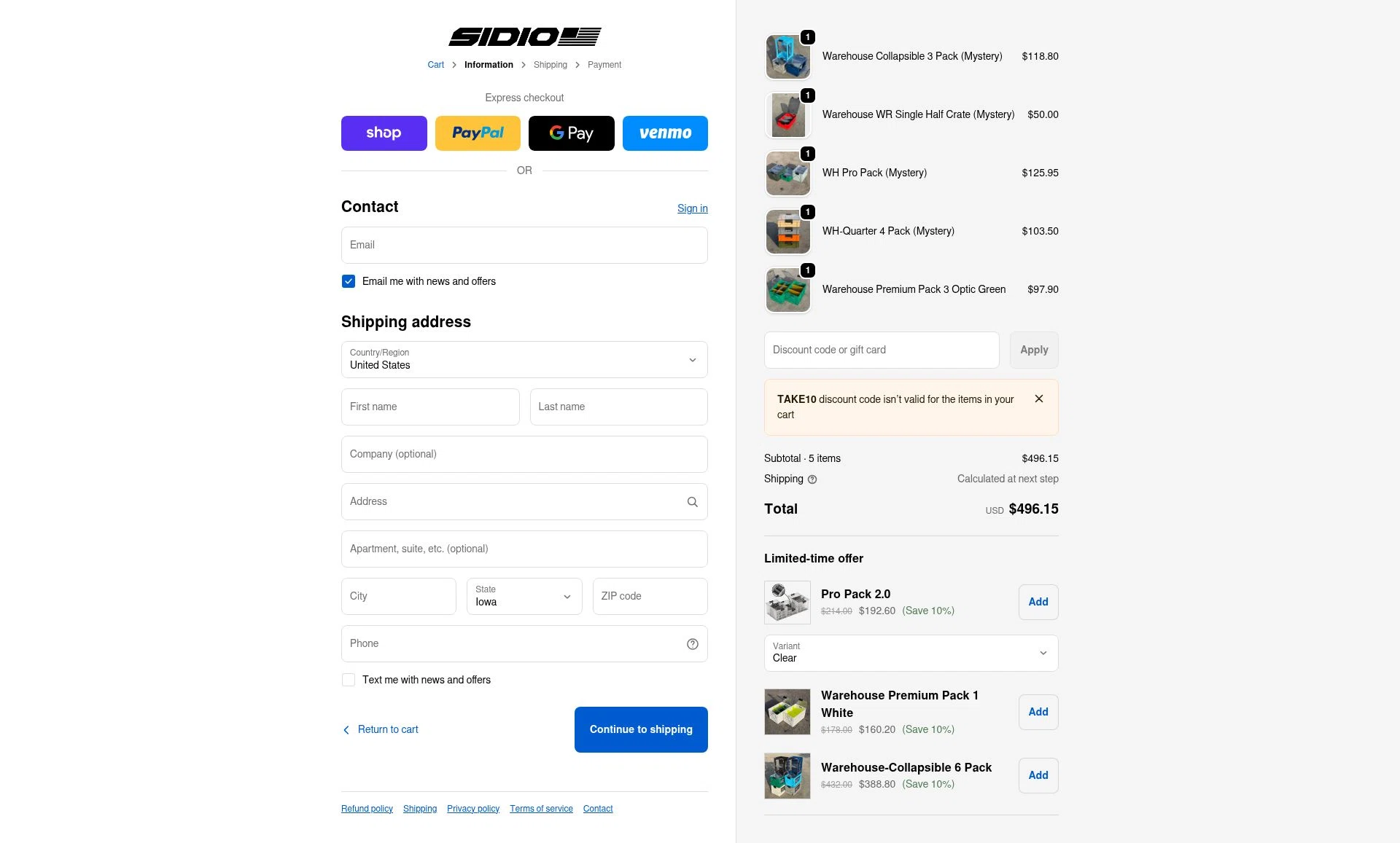 SidioCrate checkout page showing SidioCrate discount code box | Screenshot taken by SimplyCodes community member on Feb 1, 2026